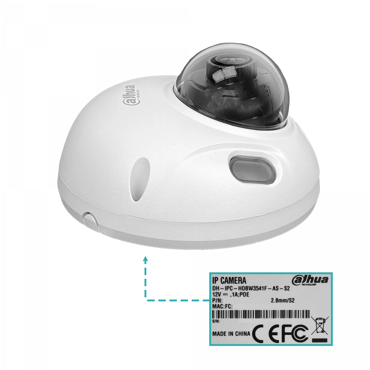 Cámara Domo IP Dahua IPC-HDBW3541F-AS-S2 5MP IR 30m PoE IP67 IK10 5
