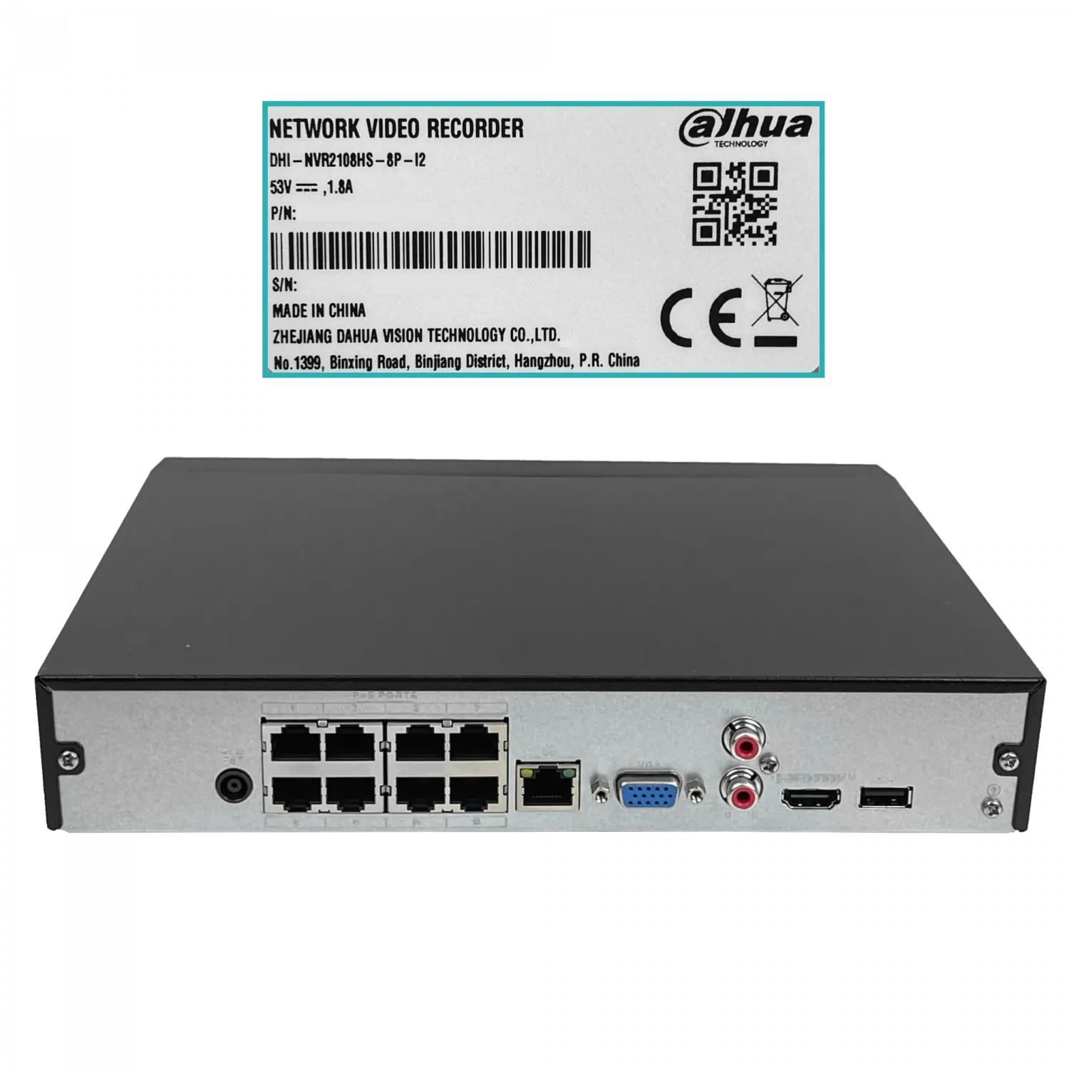 NVR 8 Canales IP con 8 PoE, 12MP, AI WizSense, HDMI/VGA, 1xSATA hasta 10TB, Dahua NVR2108HS-8P-I2 2