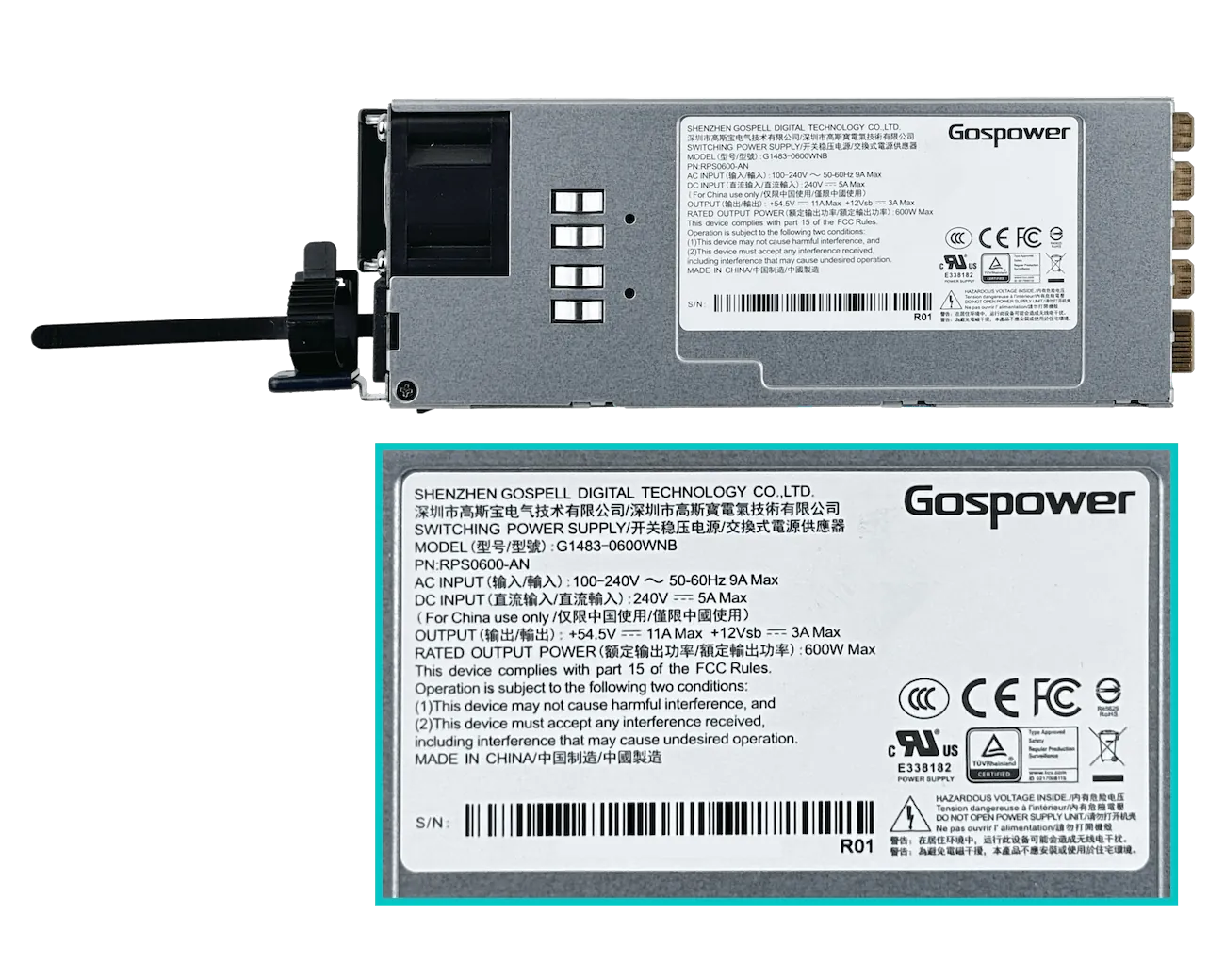 MIKROTIK Fuente Repuesto p/CRS320-8P-8B-4S+RM 600W 9A 100-240VAC 4