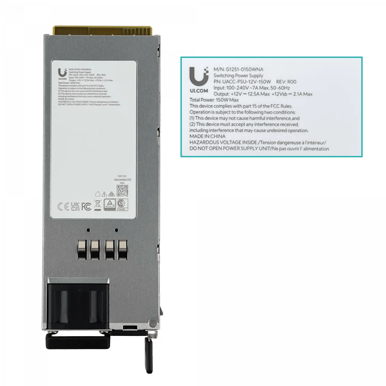 Fuente de Alimentación Hot-Swappable Ubiquiti UACC-PSU-12V-150W - 150W, 12V, AC a DC 3