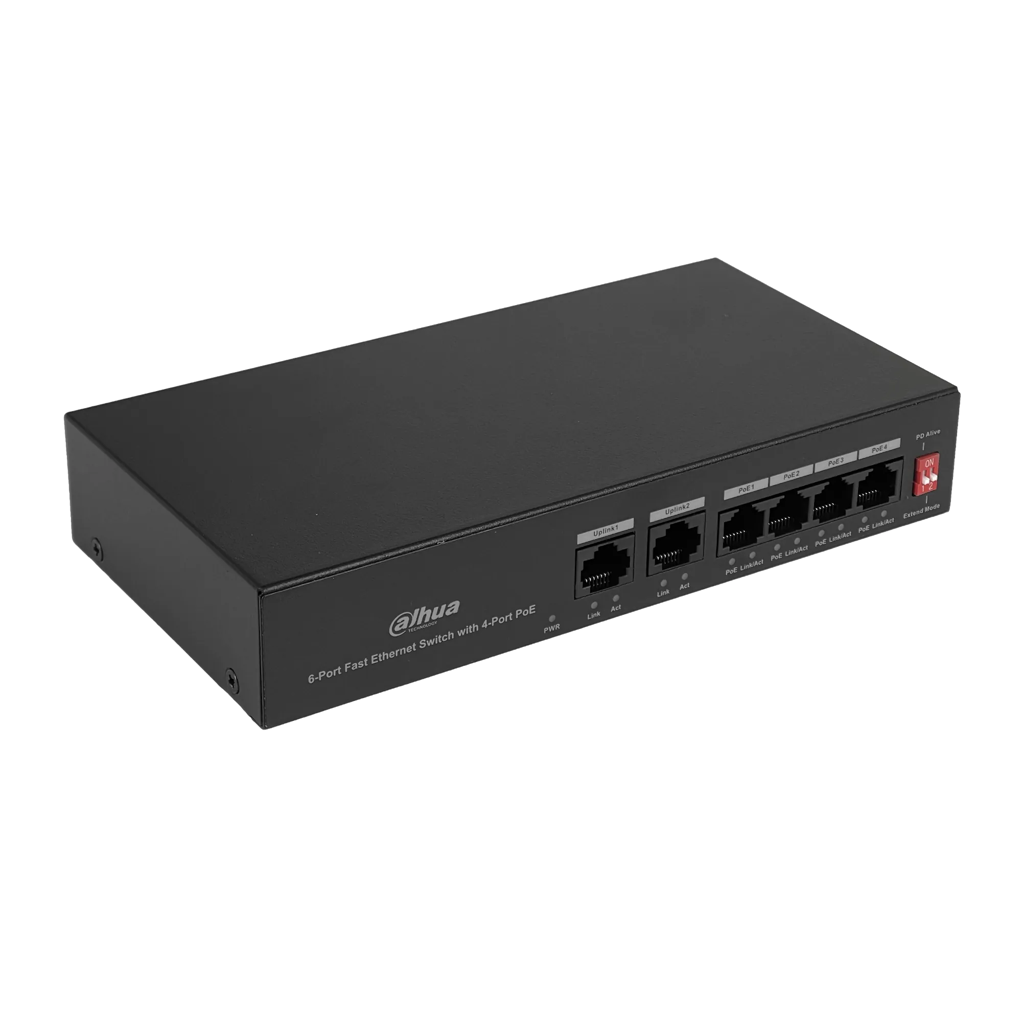 Switch 6 Puertos (4 PoE+af/at) + 2 Uplink 36W No Administrable, Dahua PFS3006-4ET-36 4