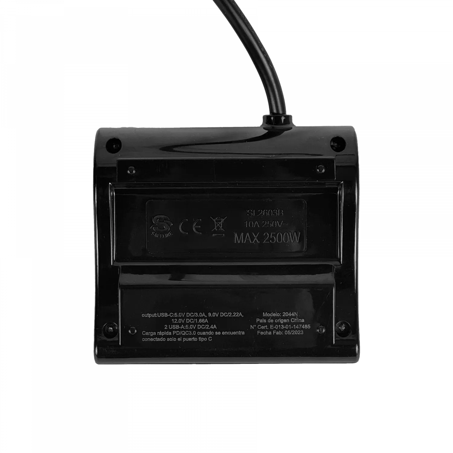 PHILCO Negro Alargador 1,5mt 3-enchufes 2-USB5V 1-USB-C 15W 10A-250V 2