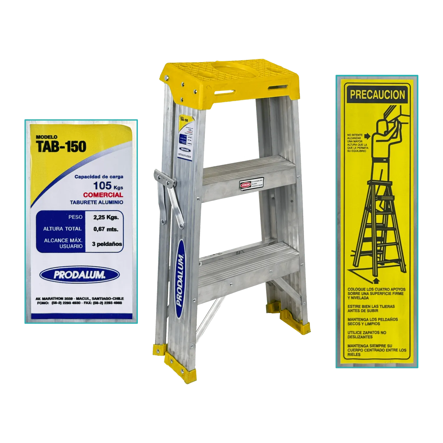 0.7mt 105KG Taburete Tijera Aluminio 3-Peldano Escalera 0,71mt 2
