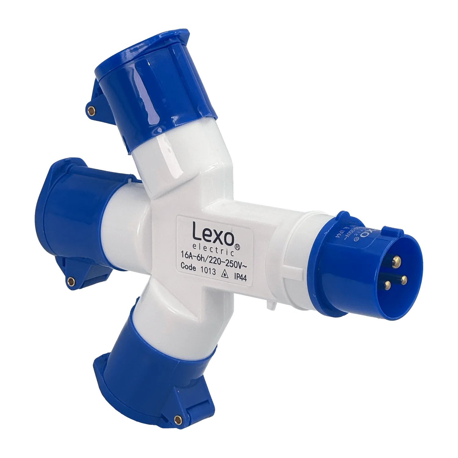 LEXO Triple Enchufe Industrial 1-Macho 3-Hembra 2P+T 16A IP44 250V 3