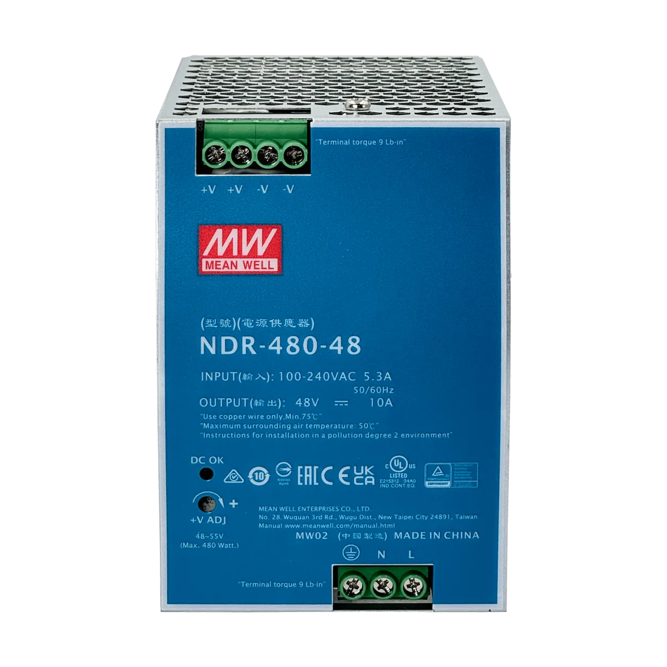 Fuente de Alimentación MEAN WELL NDR-480-48 - 480W, 48V, Montaje en Carril DIN 2