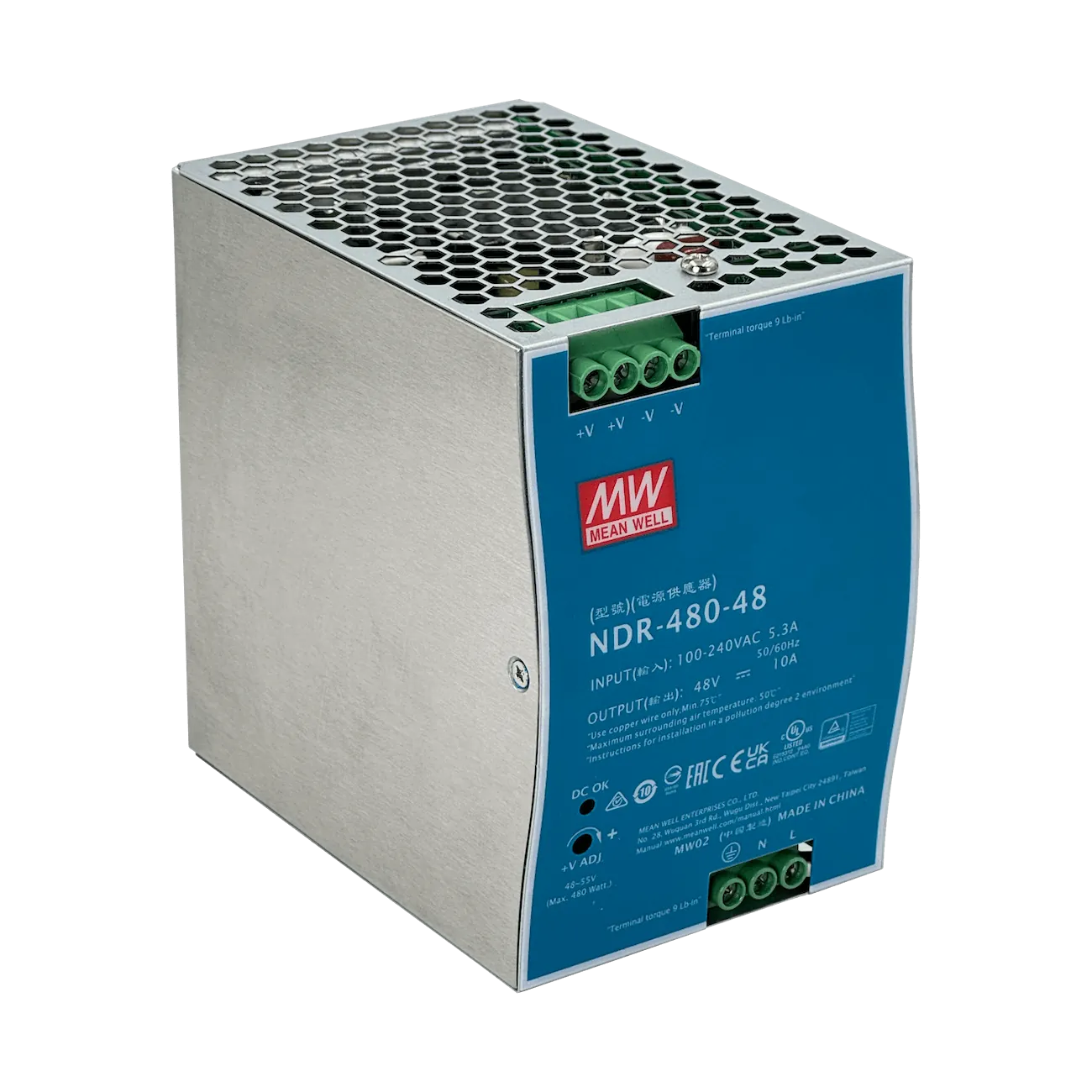 Fuente de Alimentación MEAN WELL NDR-480-48 - 480W, 48V, Montaje en Carril DIN 4