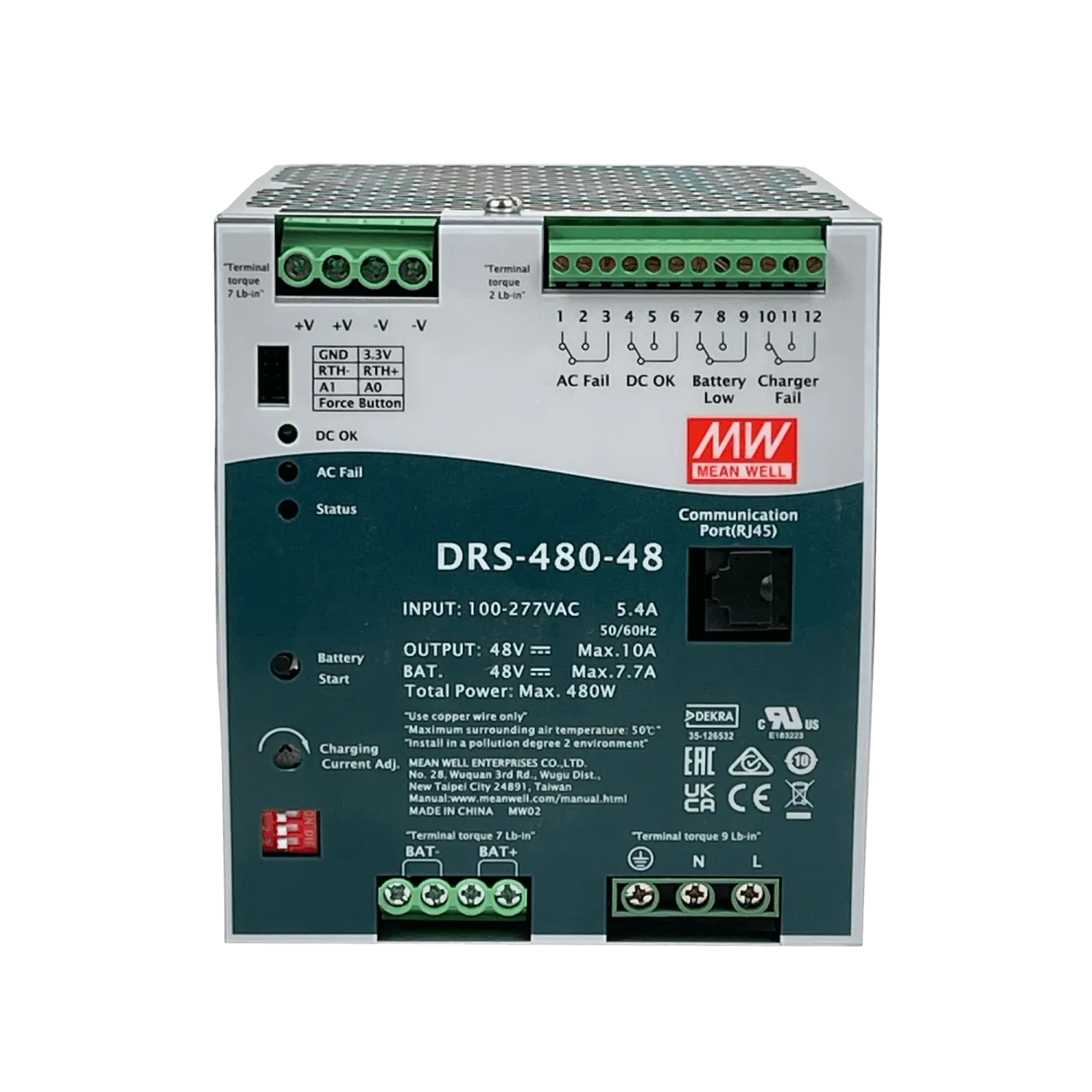 Fuente de Alimentación Ininterrumpida (UPS) MEAN WELL DRS-480-48 - 480W, 48V, Montaje en Carril DIN 4