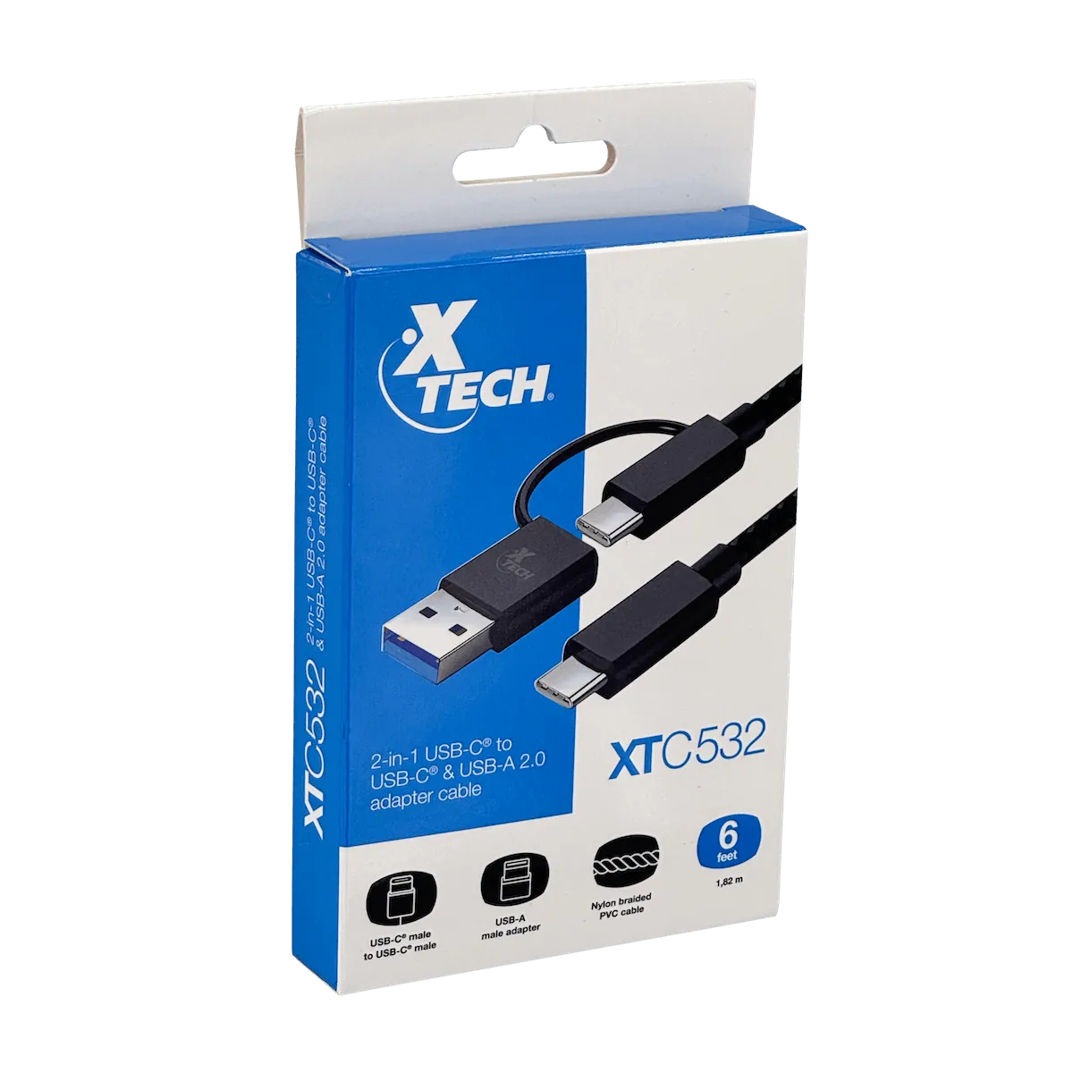 XTECH 2-IN-1 USB-C a USB-CM/AM Cable 182cm USB2.0 XTC-532 4