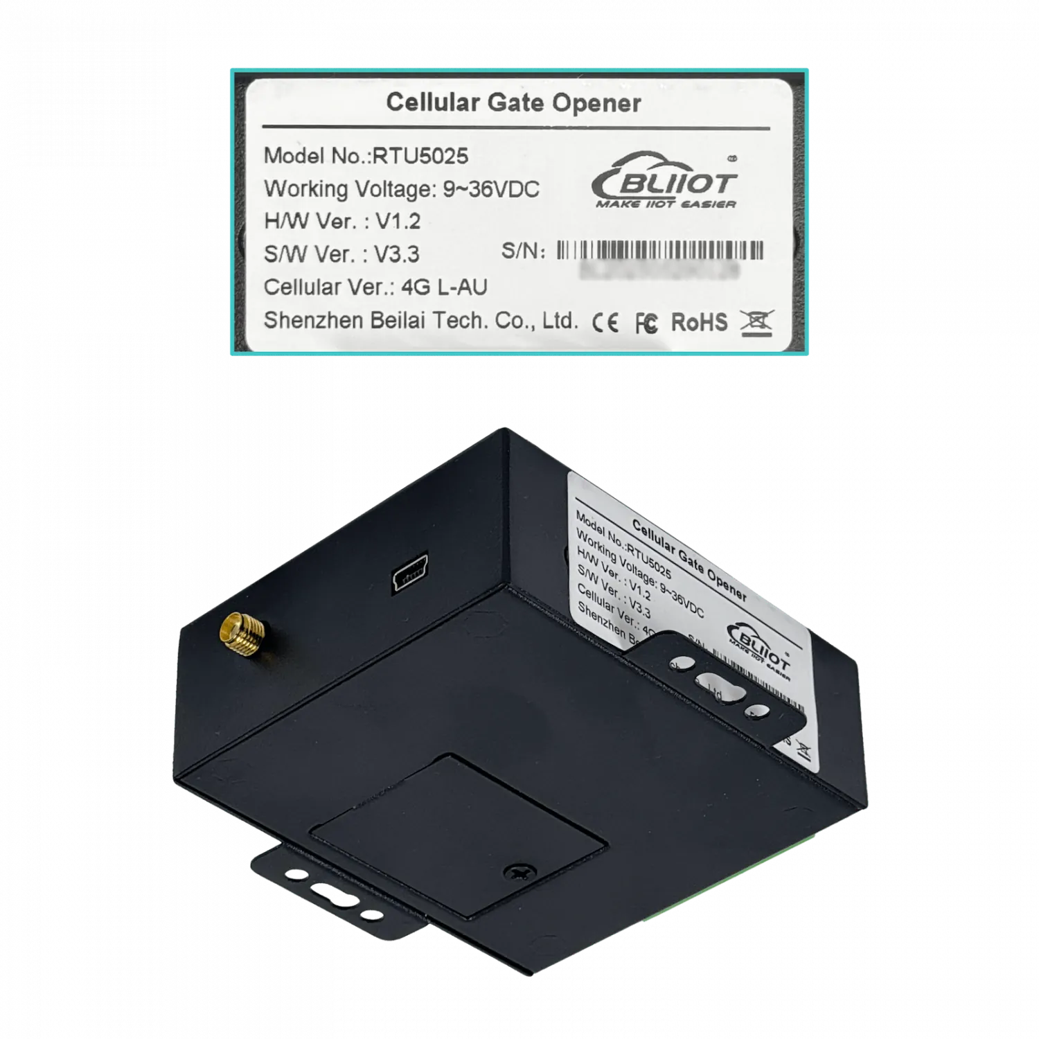 Controlador de Acceso 4G RTU-5025 1-SIM 2 Entradas NA/NC Sirena mini-USB 9-36VDC 2