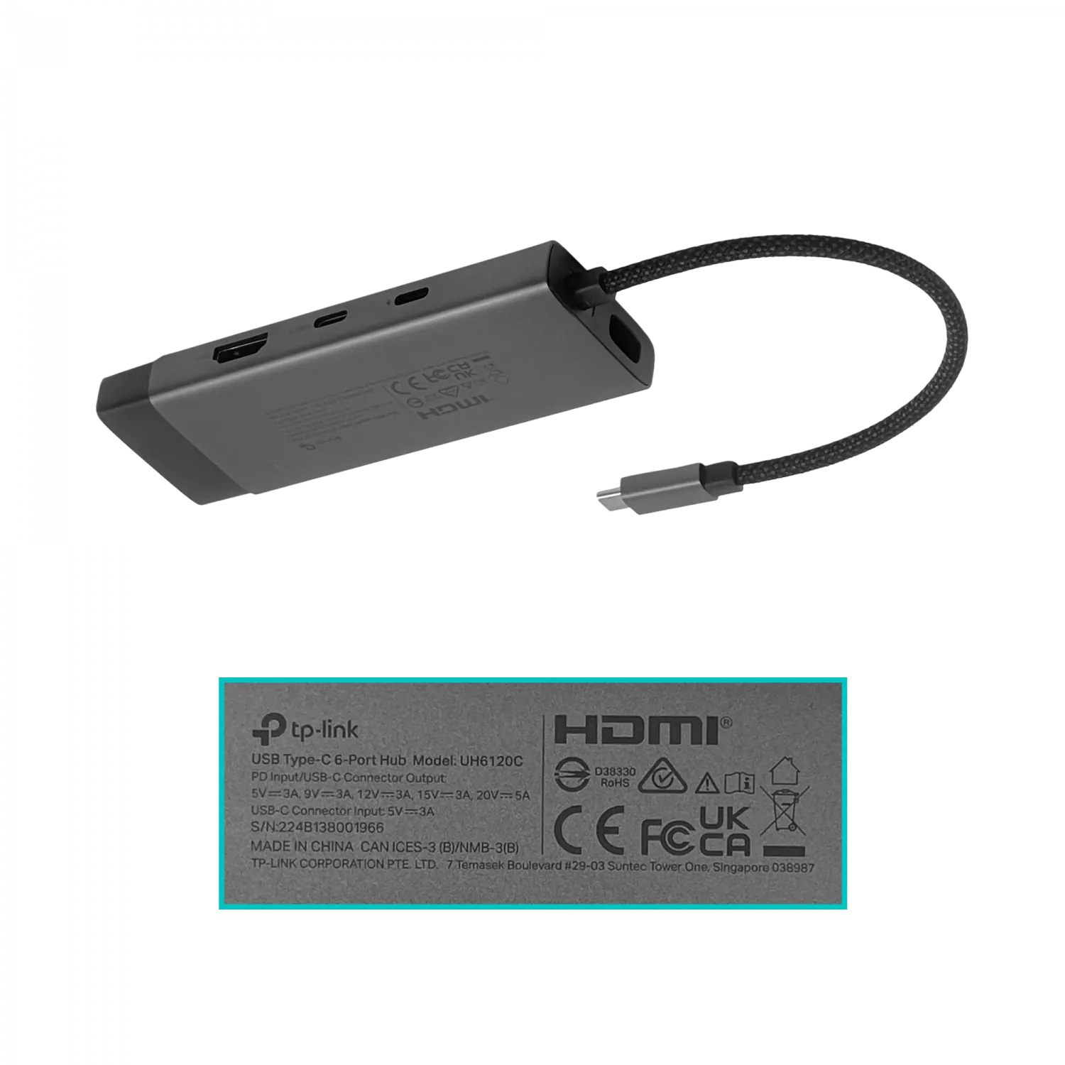 Hub USB C TP-Link UH6120C HDMI 4K RJ45 100W Gigabit 3