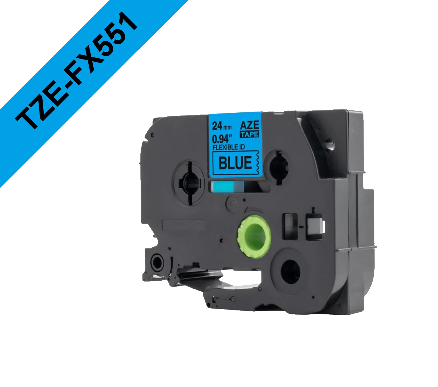 Cinta flex Brother TZE-FX551 24mm negro en fondo azul 8m 2