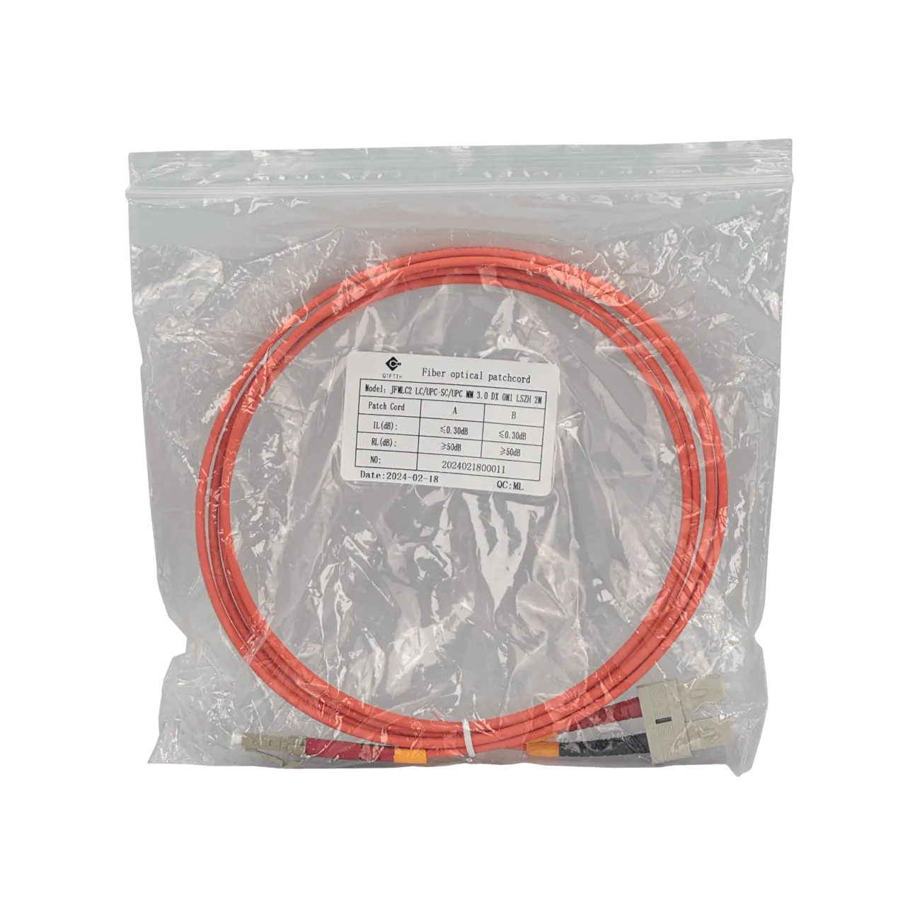 Jumper de Fibra Óptica Multimodo OM1 LC-SC 2?m 62.5/125?µm Duplex 3?mm 3