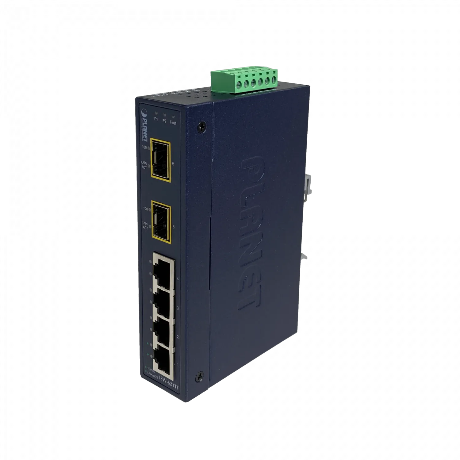 PLANET 4-100 2-SFP-100 Switch Industrial no-Admin Riel-DIN 12-48VDC/24 5