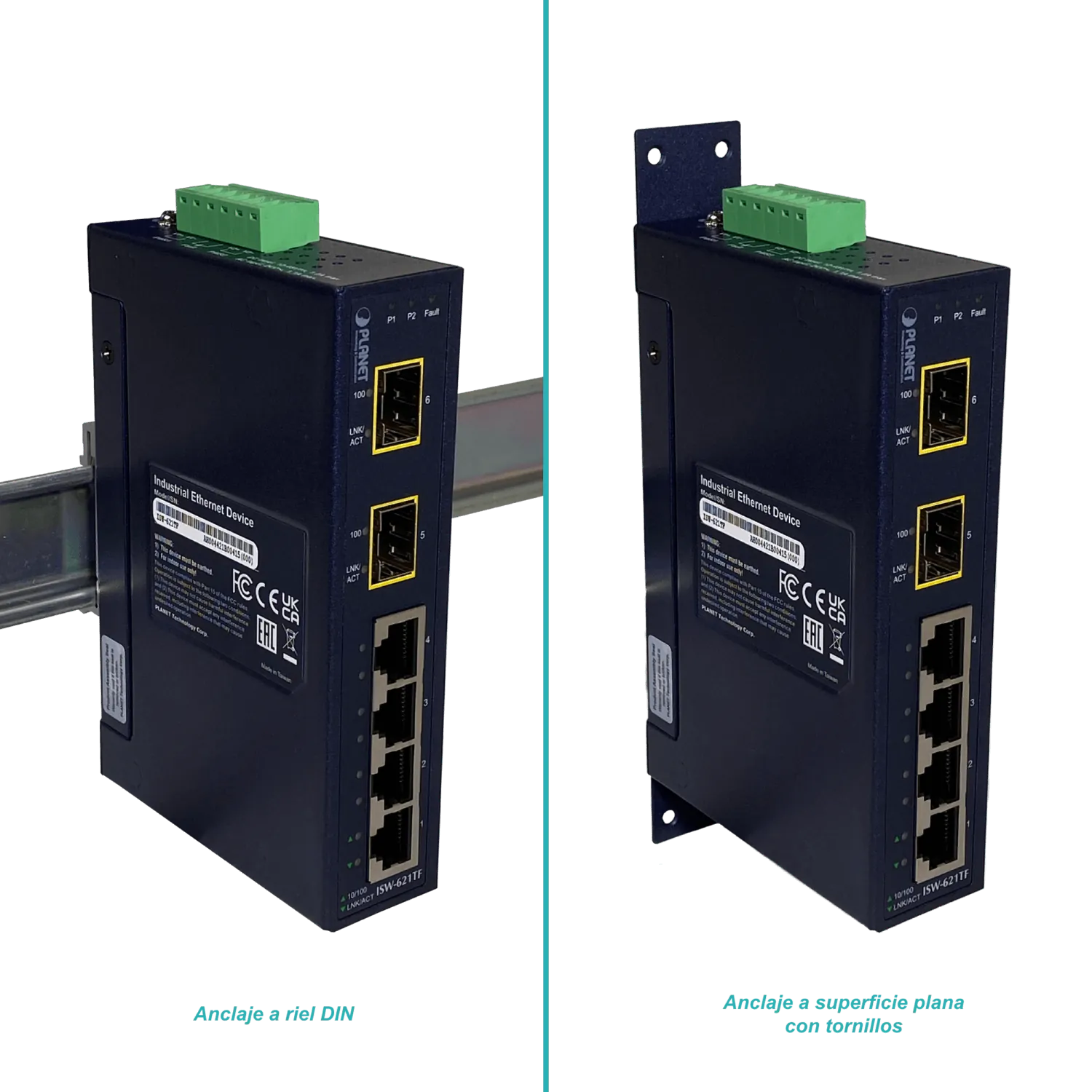 PLANET 4-100 2-SFP-100 Switch Industrial no-Admin Riel-DIN 12-48VDC/24 3