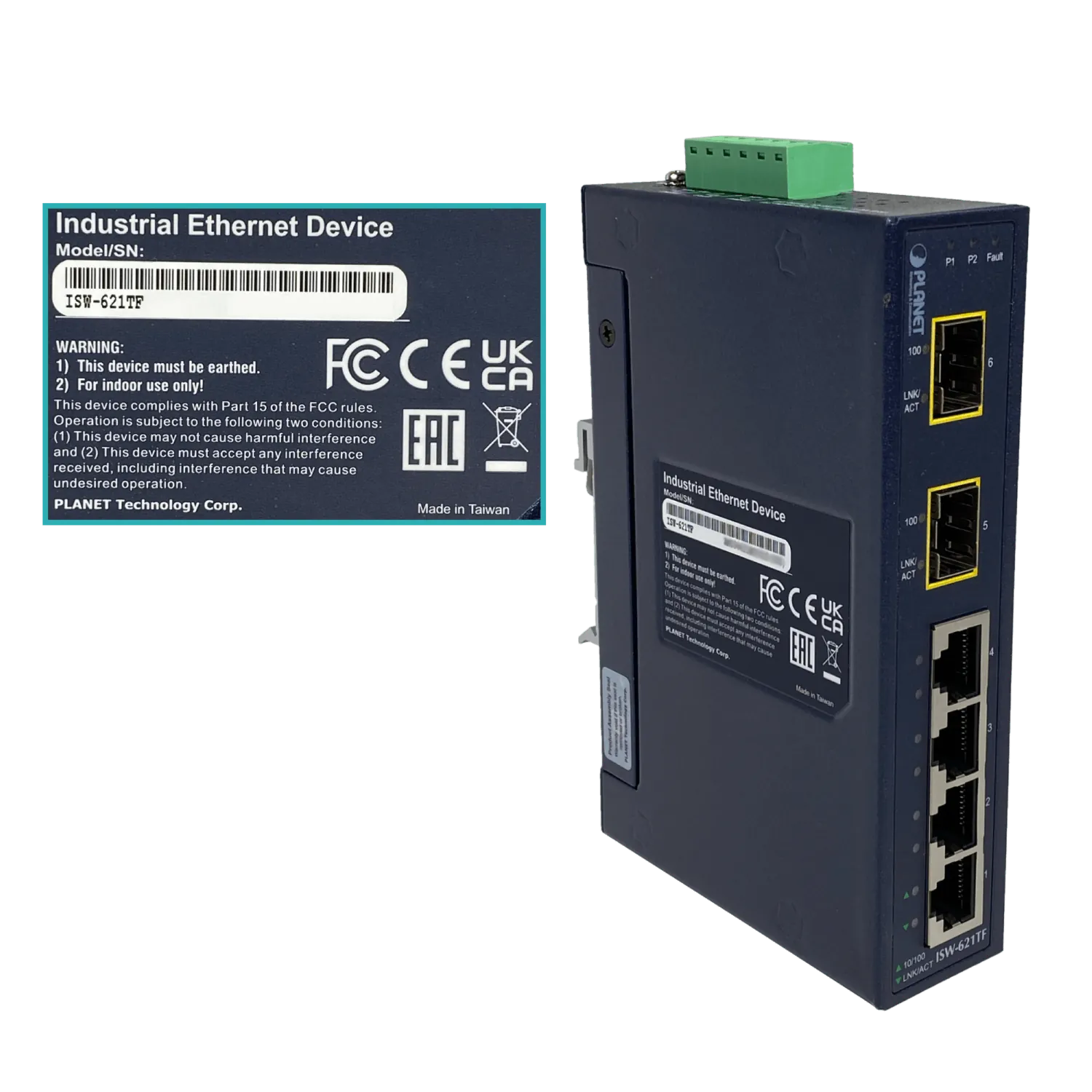 PLANET 4-100 2-SFP-100 Switch Industrial no-Admin Riel-DIN 12-48VDC/24 4