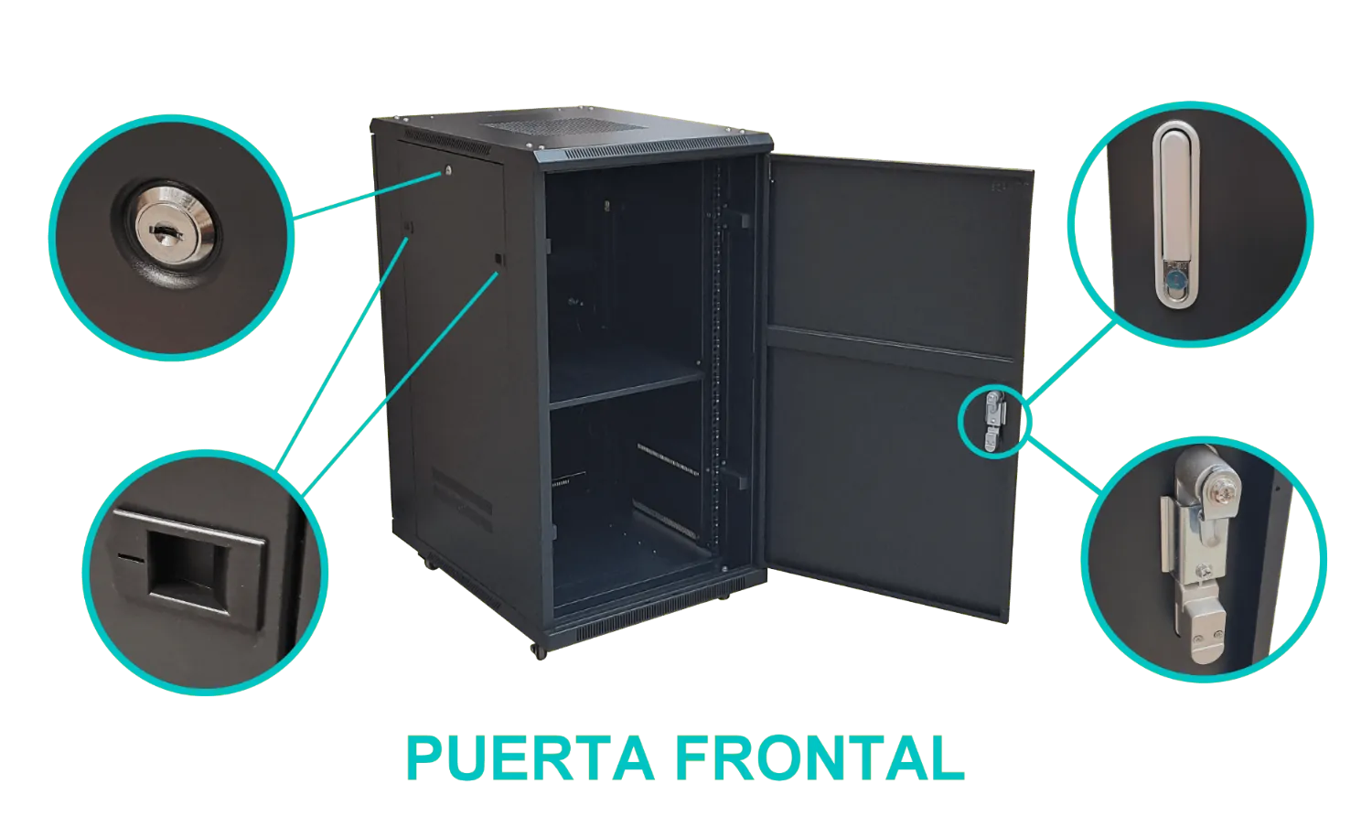 Rack 22U Ciego Fondo-80cm Ancho-19pulg Piso Ruedas Bandeja PDU 5