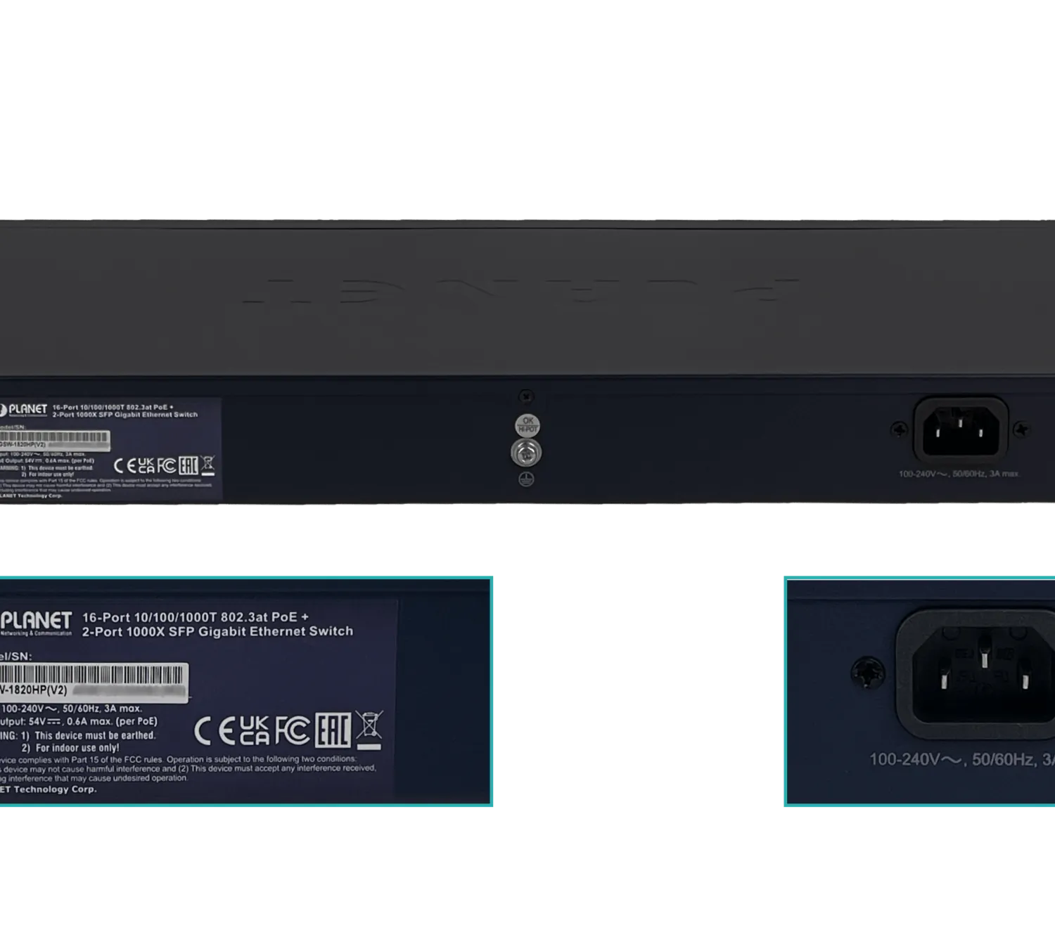 PLANET 16-1000-PoE48+af/at 240W-total 2-SFP Switch no-Admin Rack V2 4