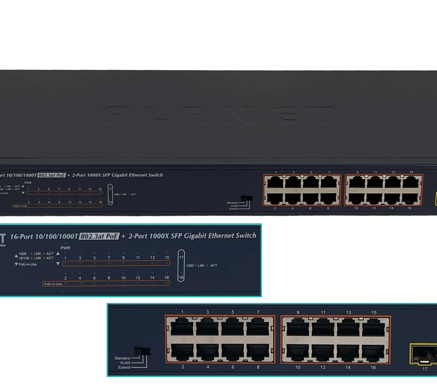 PLANET 16-1000-PoE48+af/at 240W-total 2-SFP Switch no-Admin Rack V2 5