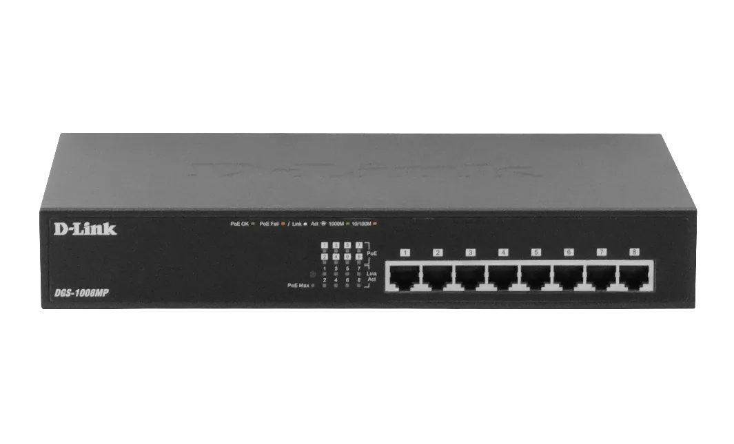 Switch D-Link DGS-1008MP – 8 Puertos Gigabit PoE+, Montaje de Escritorio, Alta Velocidad 5