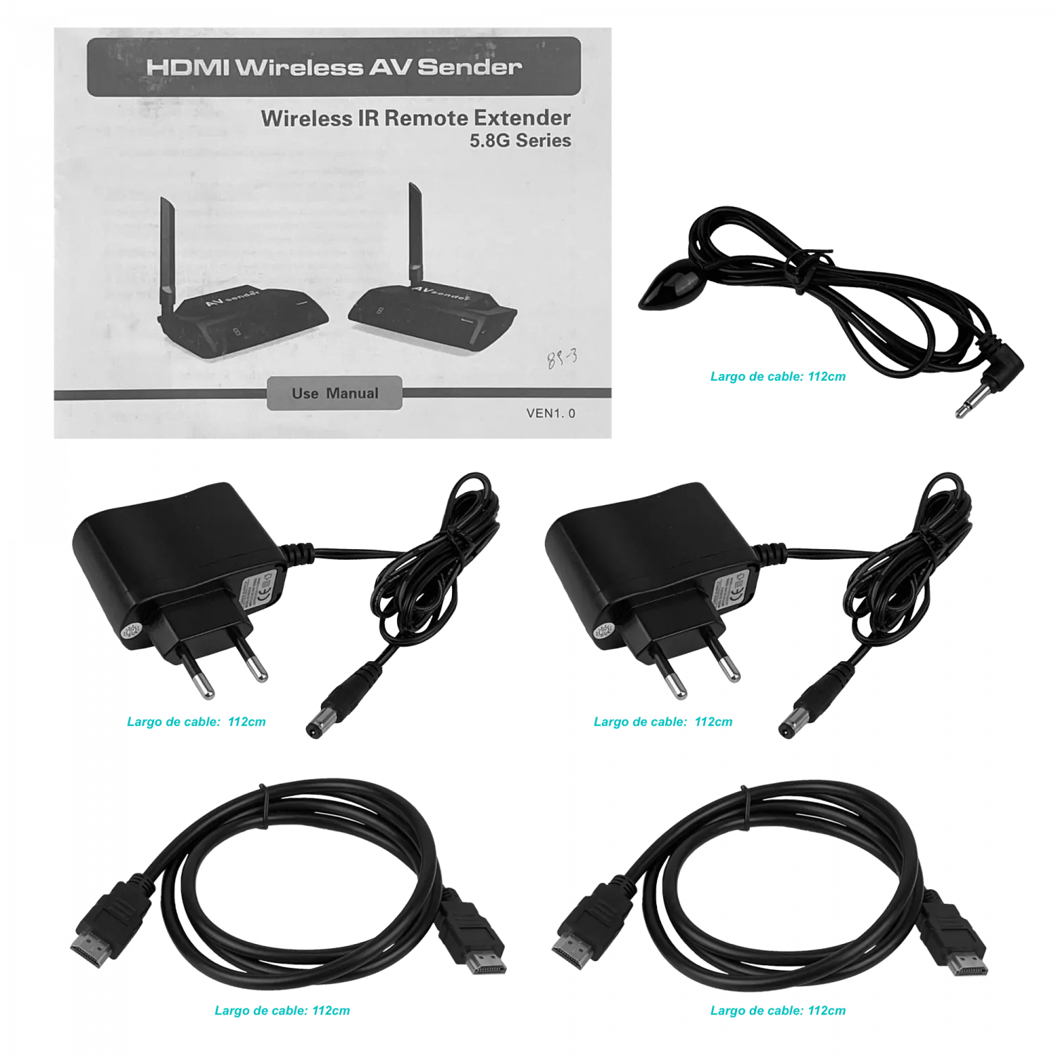 Kit HDMI Inalámbrico 300m, 1 Entrada / 2 Salidas, Antena Fija 5.8GHz, Incluye Adaptador 5VDC 5