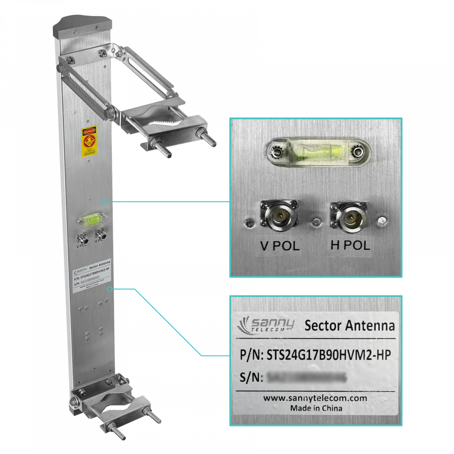 Antena sectorial Sanny SEC-2G17-90 17dBi 90 grados 2.4GHz 2xN hembra 2