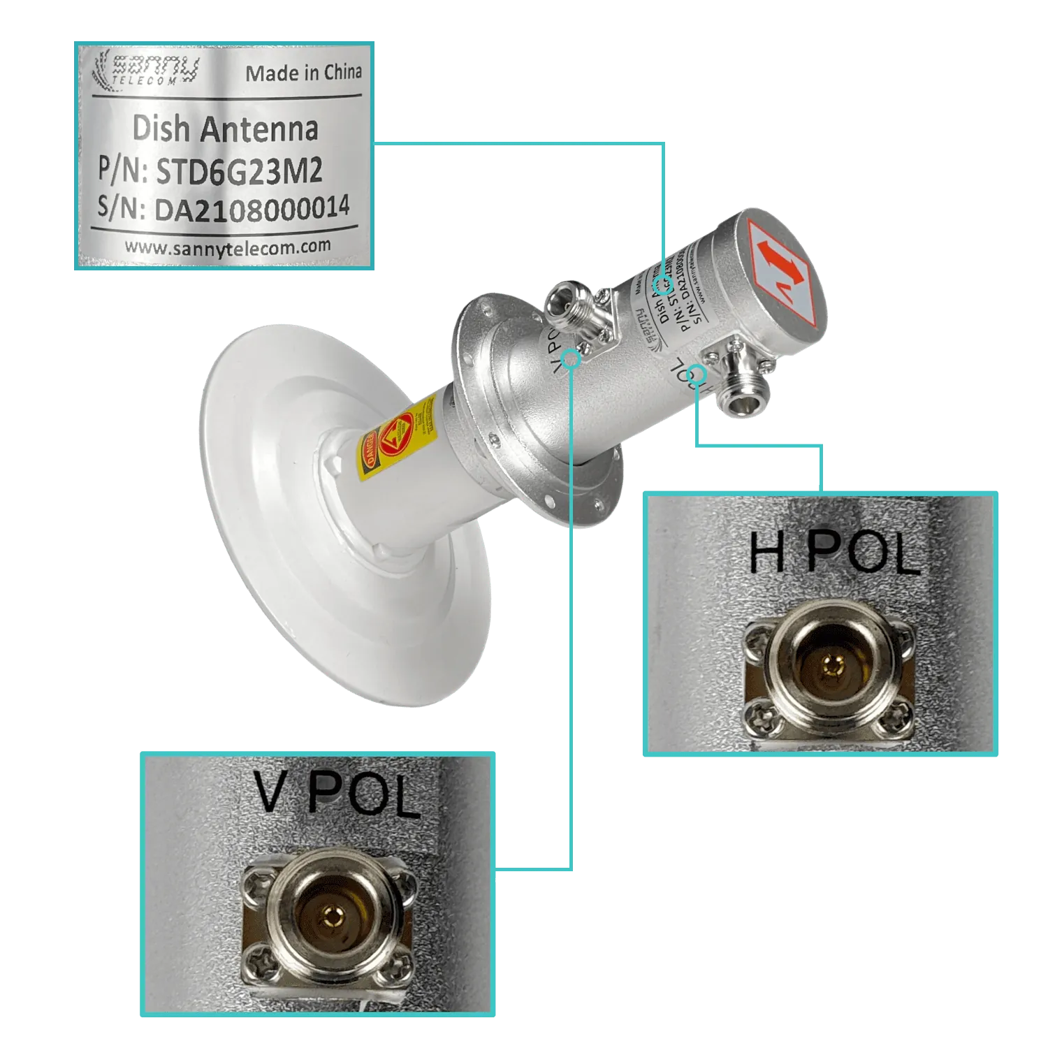 Antena Dish L-COM SANNY DISH-6G23 4,9-6,5GHz 23dBi Dual Polarización 2x2 N-Hembra Slant 45° 6