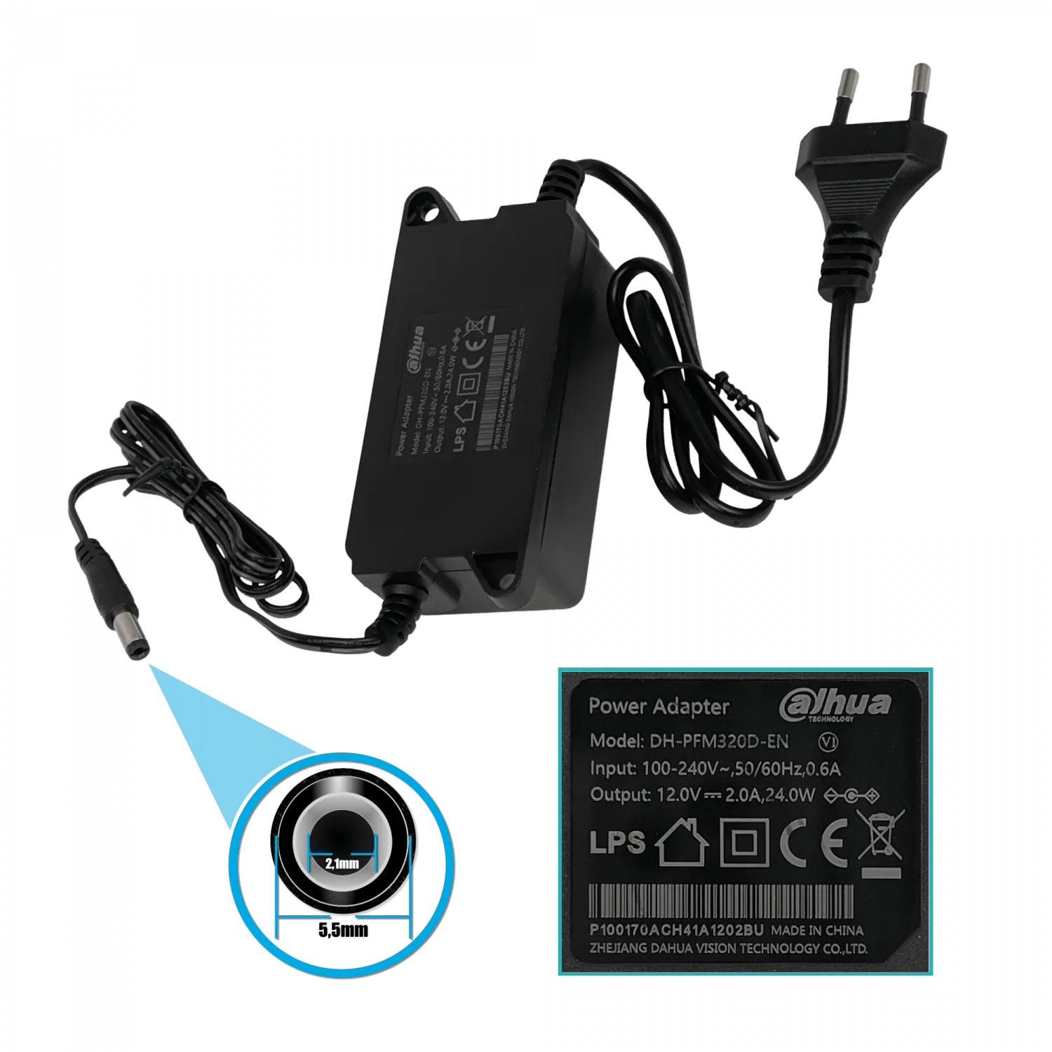 Fuente de Poder DAHUA F12-2B 12VDC 2A 24W Adaptador con Conector 5,5x2,1mm para CCTV 2
