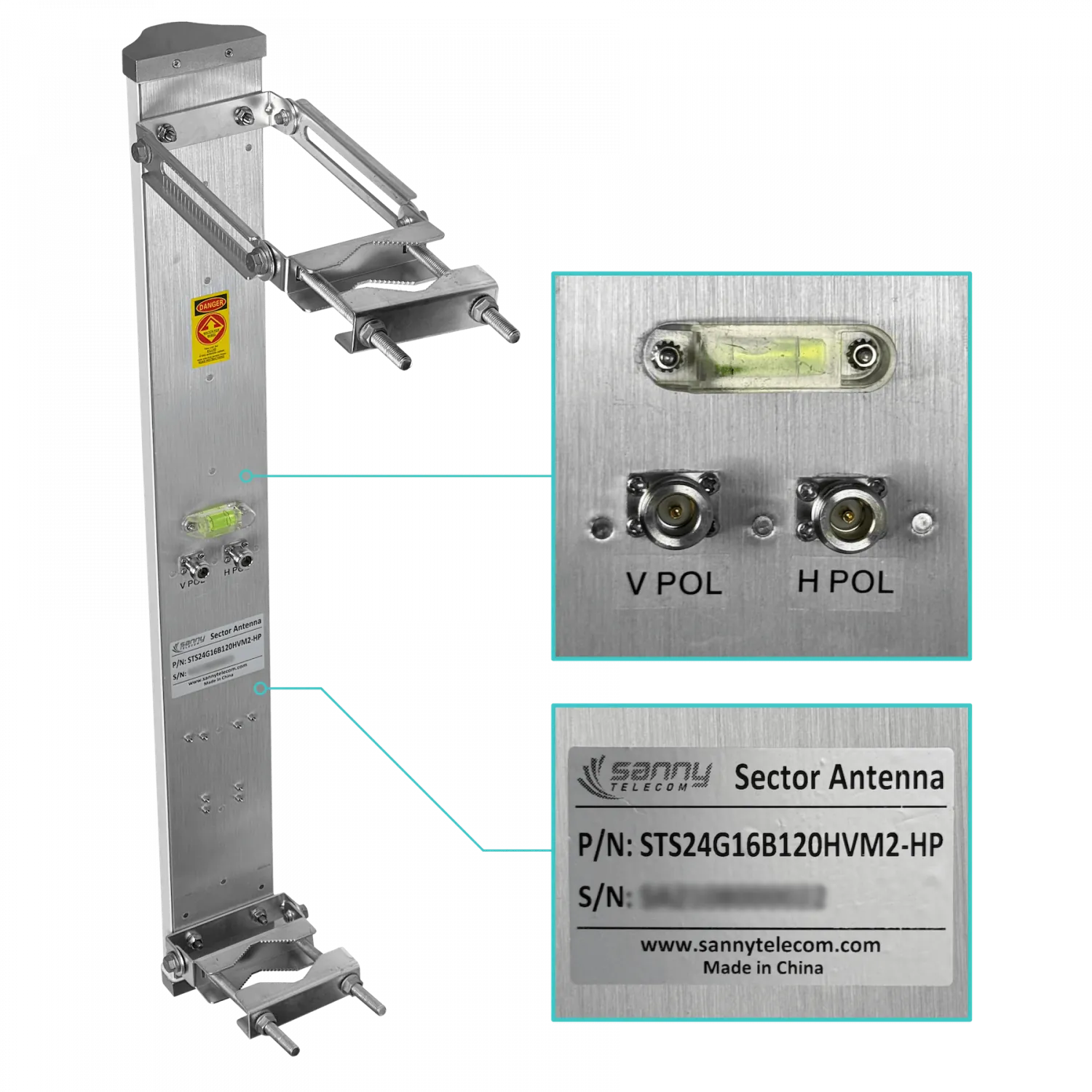 Antena sectorial Sanny SEC-2G16-120 16dBi 120 grados 2.4GHz 2xN hembra 2400-2500MHz 4