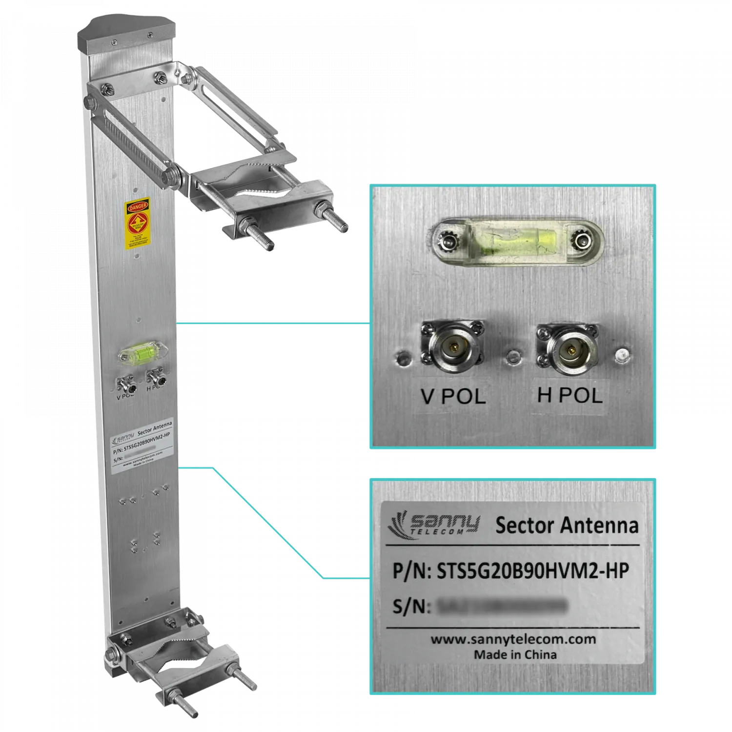 Antena sectorial Sanny SEC-5G20-90 20dBi 90 grados 5GHz 2xN hembra 4900-5850MHz 5
