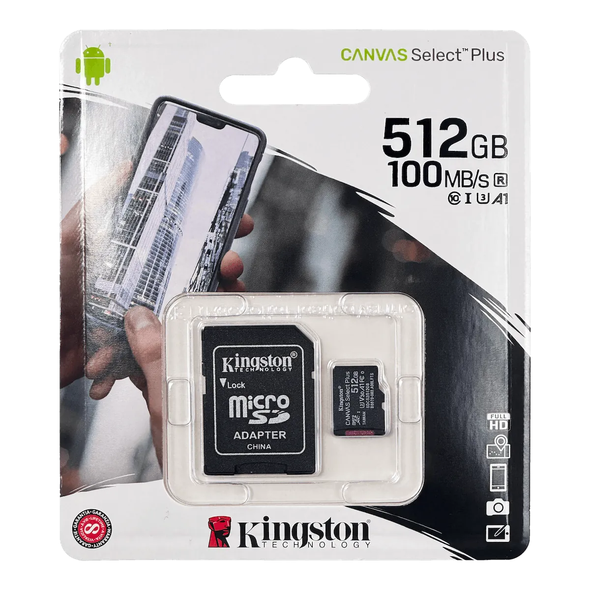 KINGSTON 512GB MicroSD c/Adaptador-SD 100/85mb/s Class10 UHS-I U3 V30 3