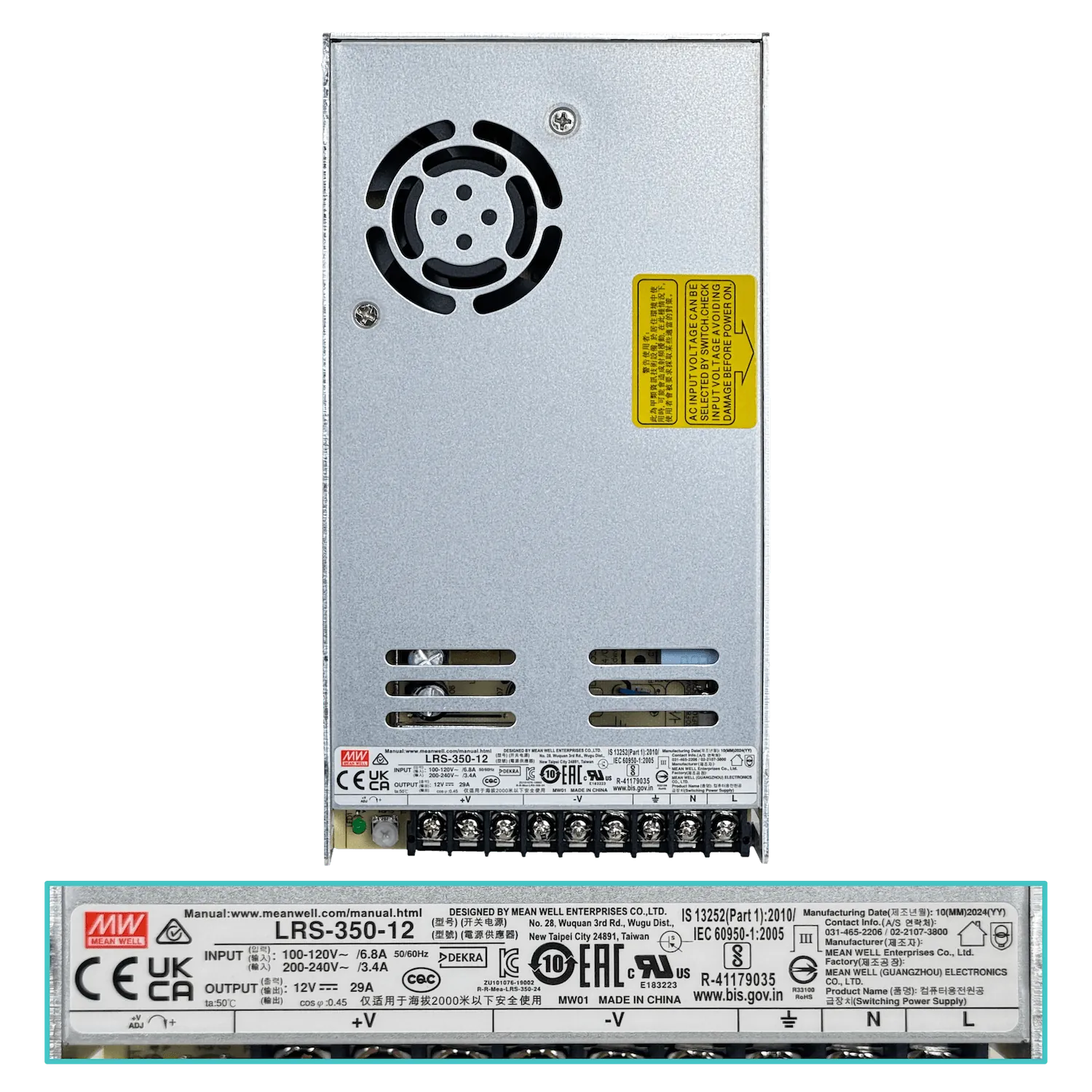 Fuente de poder MEAN WELL LRS-350-12, 350 W, 12 V, 29 A, ajustable, carcasa metálica con ventilador 6