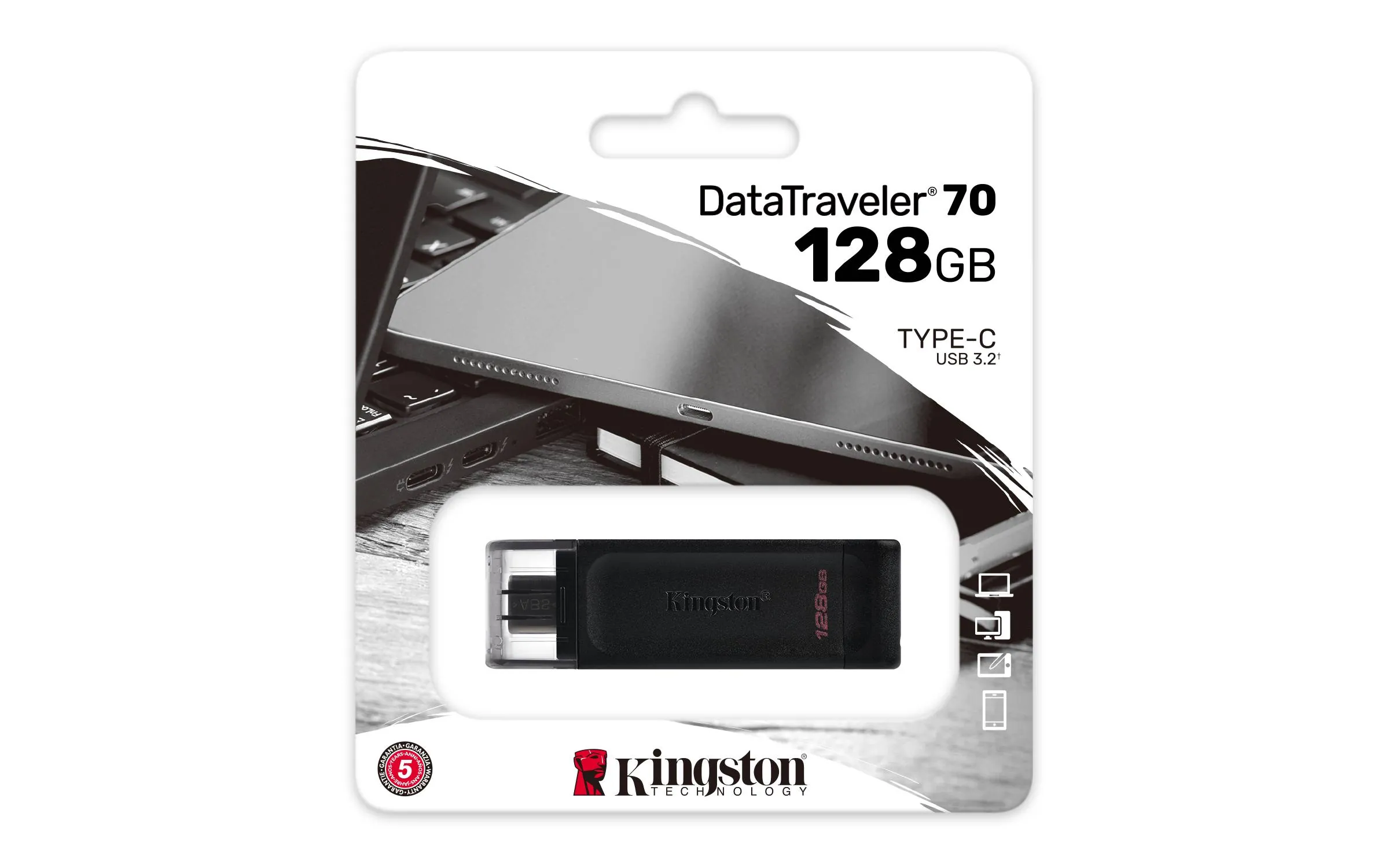Pendrive Kingston DataTraveler DT70, 128GB, USB-C 3.2, Negro 5