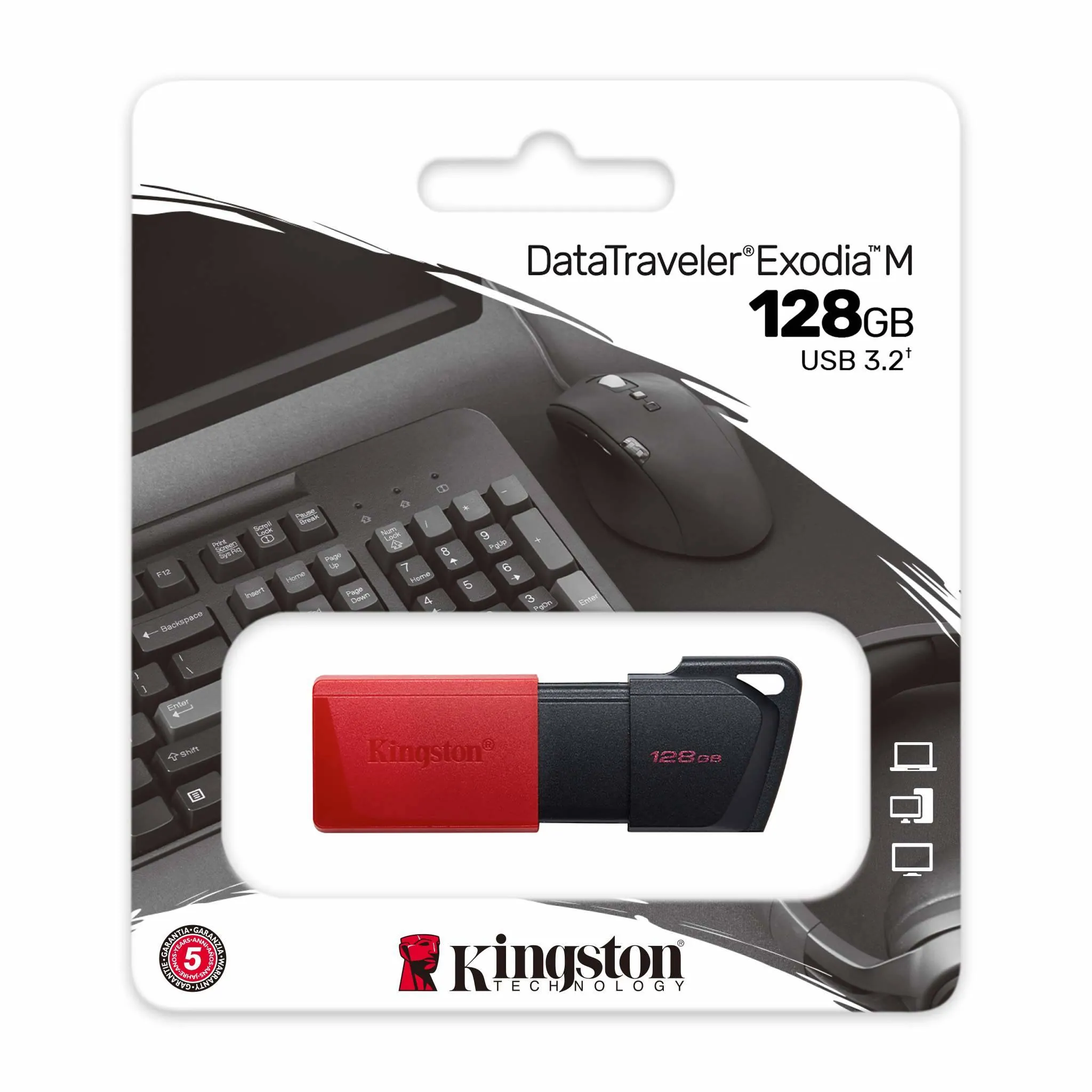 Pendrive Kingston DataTraveler Exodia M, 128GB, USB 3.2 Gen 1, Negro/Rojo 3