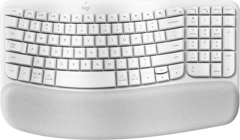 Teclado Ergonómico Inalámbrico Logitech WAVE KEYS, reposamanos acolchado, Blanco Crudo 1