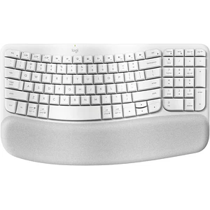 Teclado Ergonómico Inalámbrico Logitech WAVE KEYS, reposamanos acolchado, Blanco Crudo