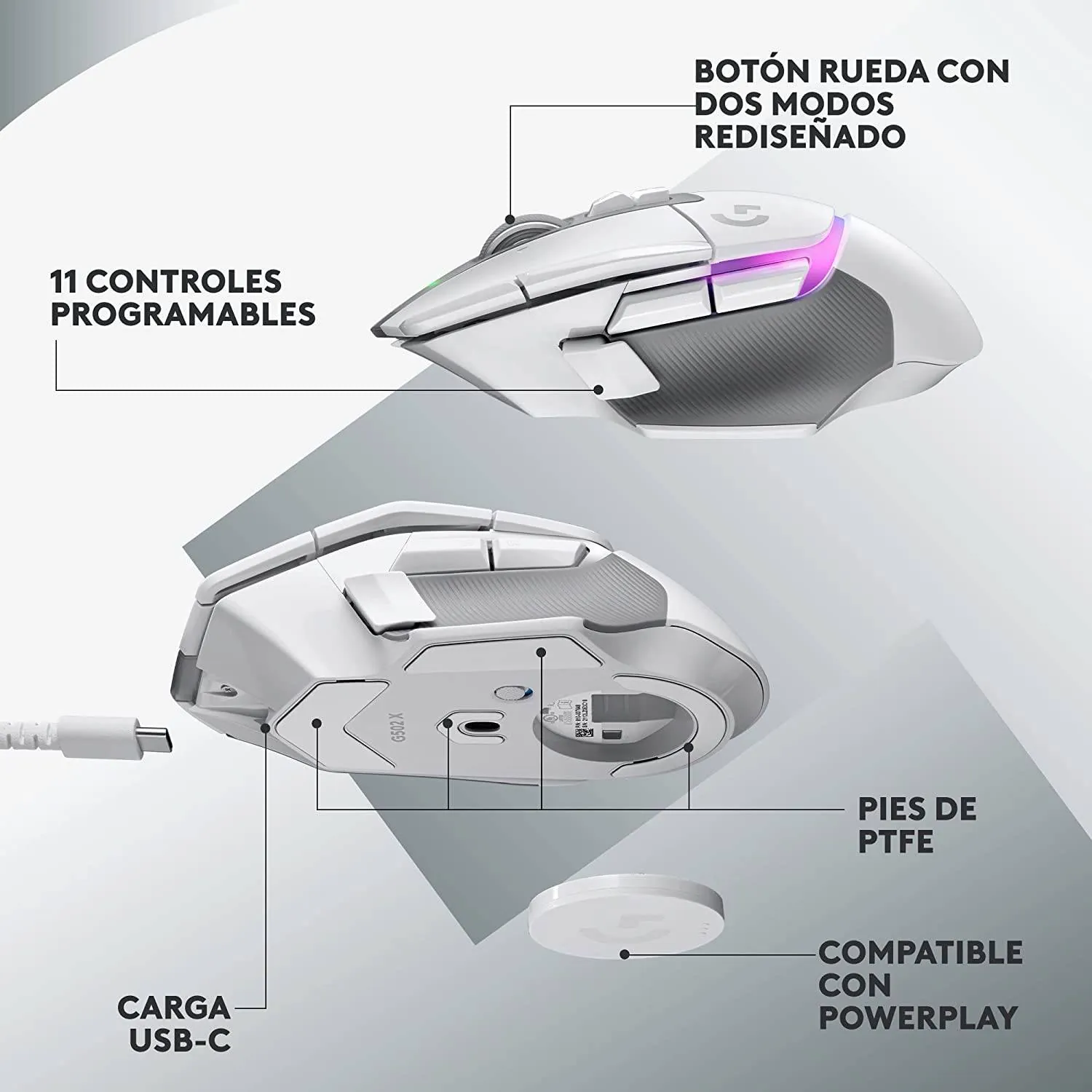 Mouse Gamer Inalámbrico Logitech G502 X Plus, 13 Botones, 25600 DPI, Blanco 12