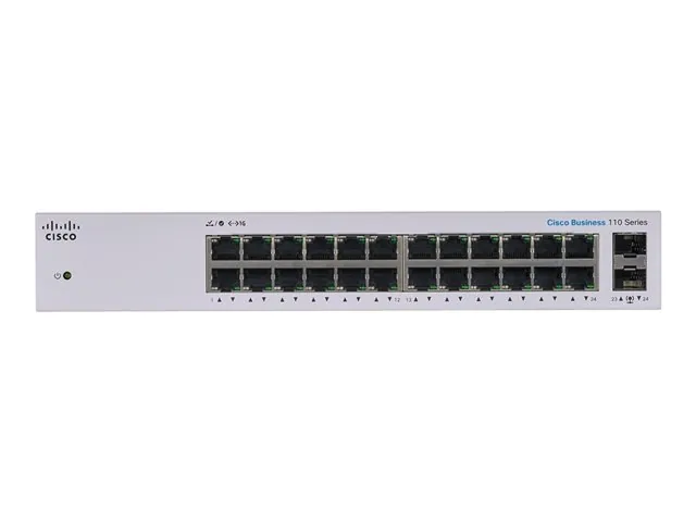 Switch Cisco Gigabit Ethernet Business 110, 24 P 10/100/1000Mbps+2 P SFP, 48 Gb/s, No Administrable 3