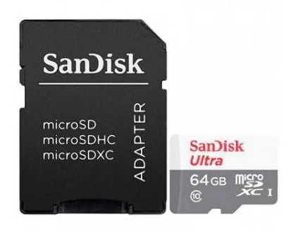 Tarjeta de Memoria MicroSDHC SanDisk 64GB Ultra, UHS-I (Class 10 / Speed Class 1), Adaptador SD 1