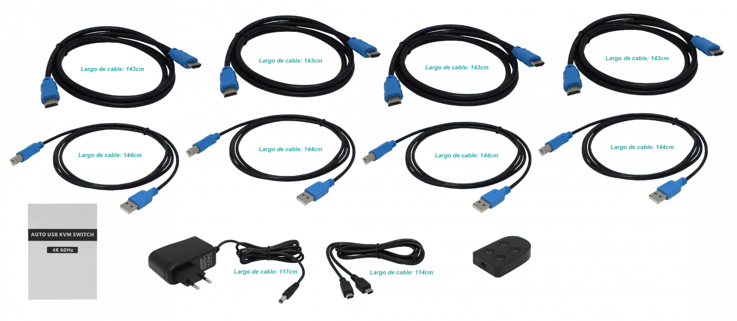 KVM 4-HDMI-USB incluye-cables 2-USB2.0-AH inc-5V/2A 5