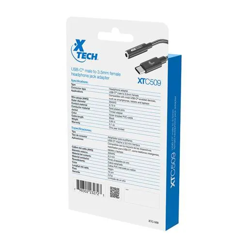 Adaptador USB-C Macho a 3.5mm Hembra para Audífonos Xtech XTC-509 6