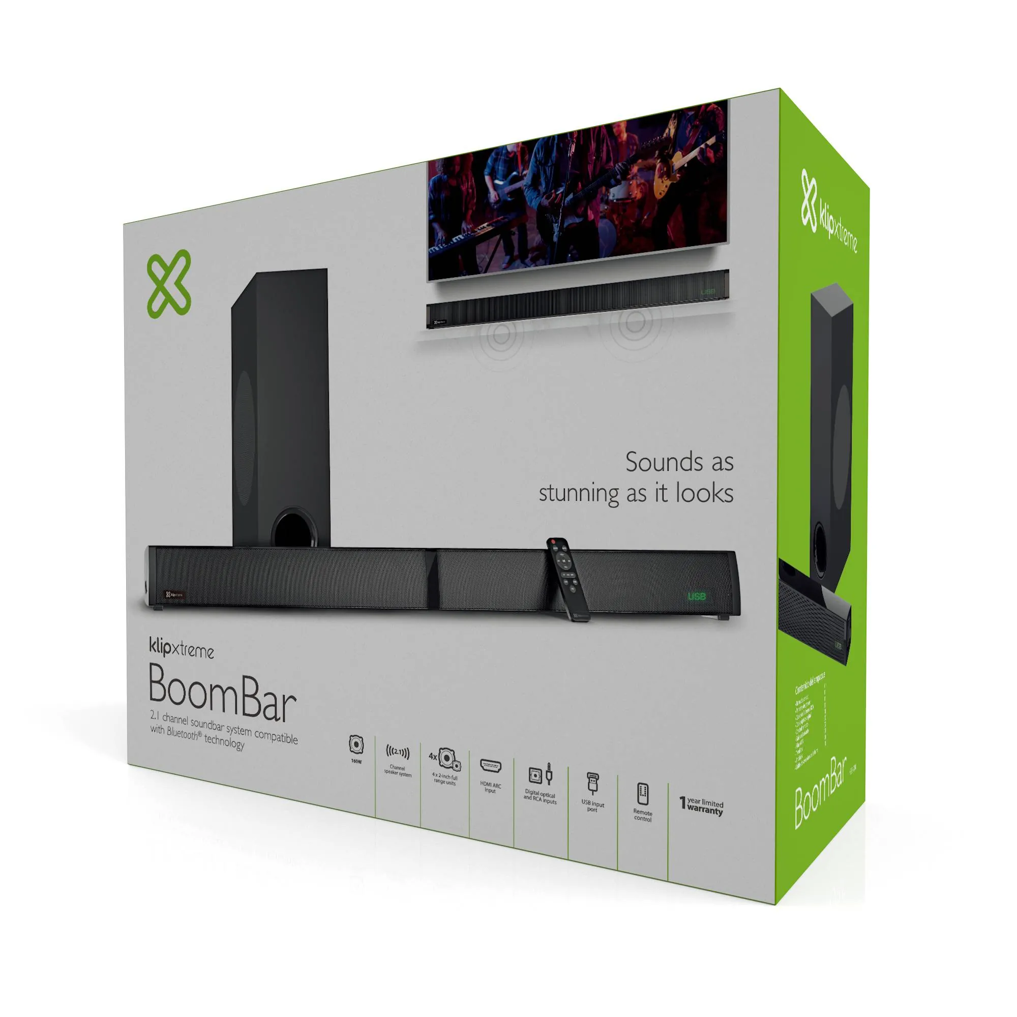 Sistema de sonido 2.1 Bluetooth® Kilp Xtreme BoomBarKSB-230, HDMI® ARC, óptico digital, USB, 3,5mm 6