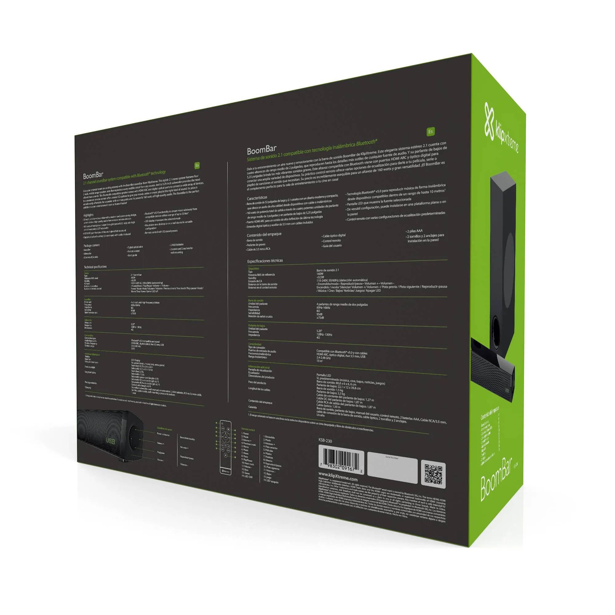Sistema de sonido 2.1 Bluetooth® Kilp Xtreme BoomBarKSB-230, HDMI® ARC, óptico digital, USB, 3,5mm 7