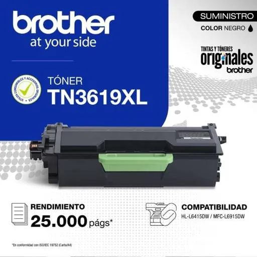 Cartucho de Tóner Original Brother TN-3619XL, Negro, Alto Rendimiento 25.000 páginas 3