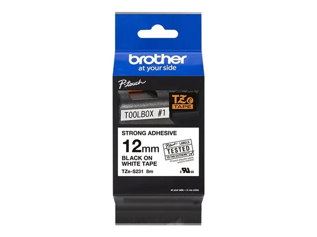 Cinta negro sobre blanco adhesivo industrial de 12 mm (0,47