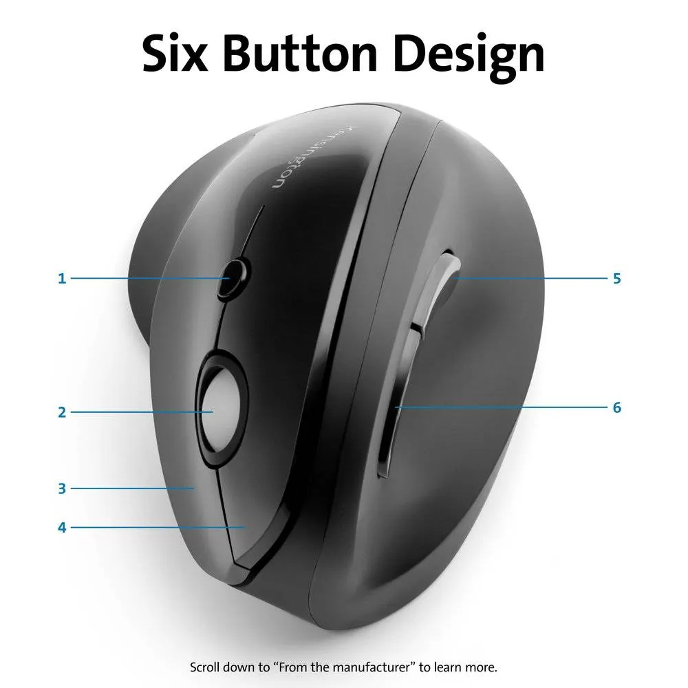 Mouse Wireless Kensington Pro Fit Ergo Vertical, 6 Botones, 1600DPI, Negro 9