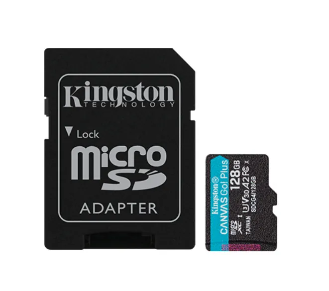 Memoria mictoSD Kingston canvas go plus 128gb v30 + adaptador SD 1