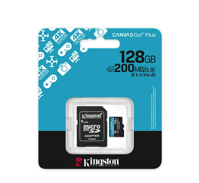 Memoria mictoSD Kingston canvas go plus 128gb v30 + adaptador SD 3