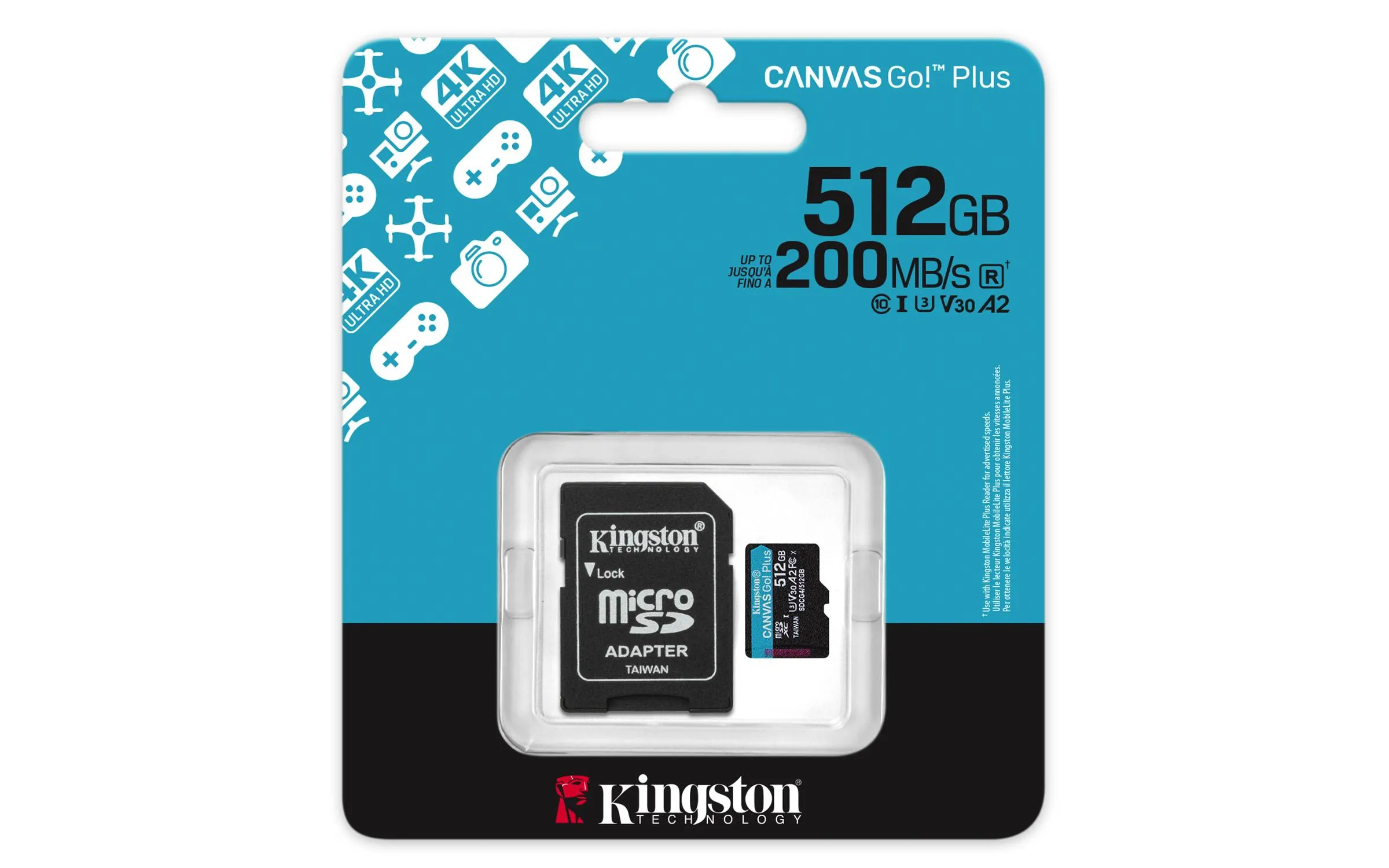 Memoria microSD Kingston Canvas Go! Plus 512GB microSD V30 + Adaptador SD 2