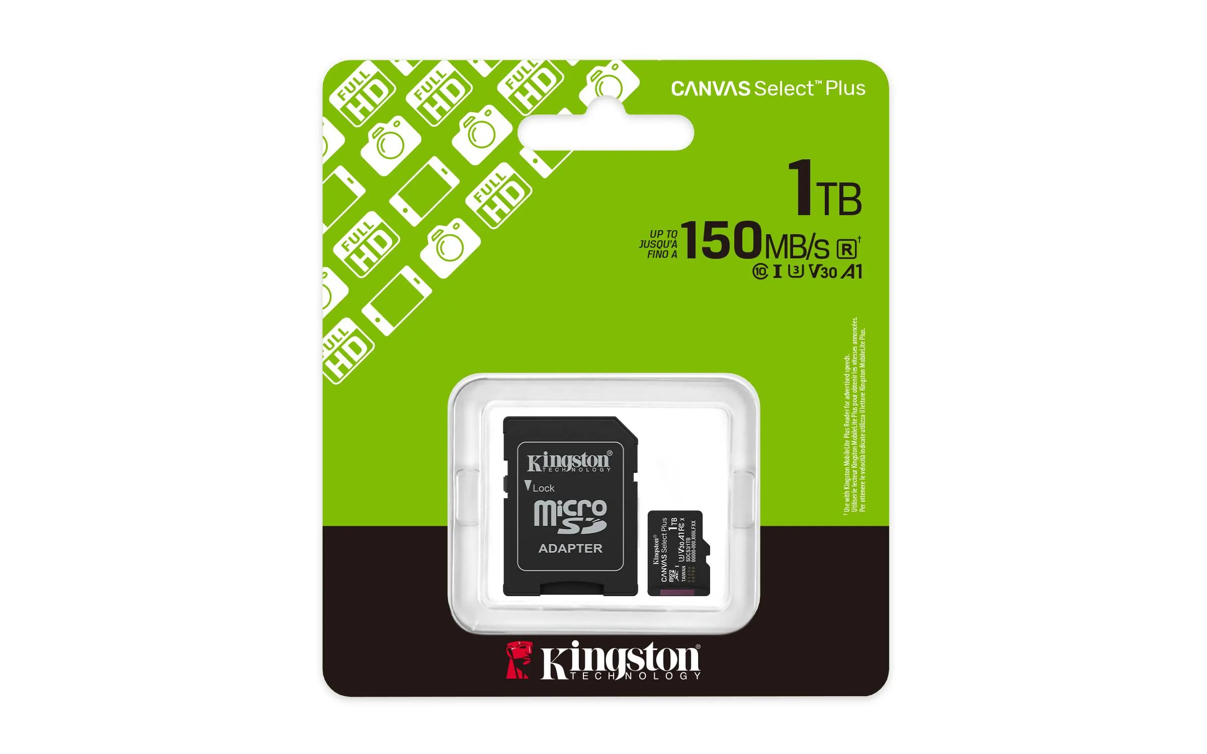 Tarjeta MicroSDXC 1TB Kingston SDCS3 Canvas Select Plus 100MB/s Clase 10 A1 + Adaptador SD 3
