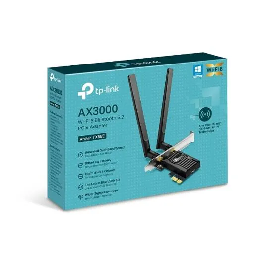 Adaptador de red PCIe AX3000 Wi-Fi 6 Bluetooth 5.2 TP-Link Archer TX55E 3